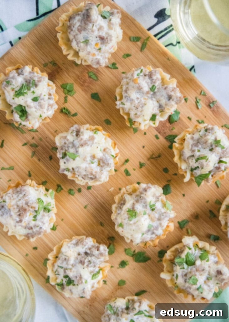 Savory Sausage Cups 5 looking down on tray with sausage bites