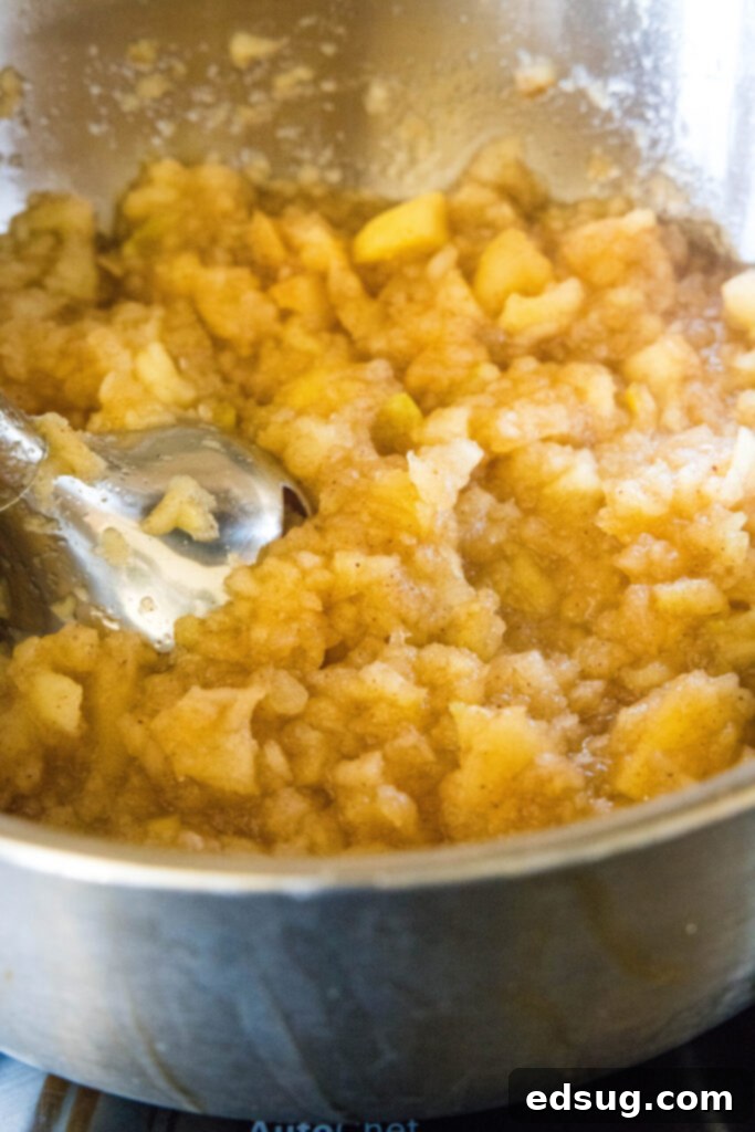 This homemade applesauce recipe is tart, lemony, not too sweet, bursting with apple flavor, and only takes 40 minutes to make.  A stick blender in a pot of applesauce