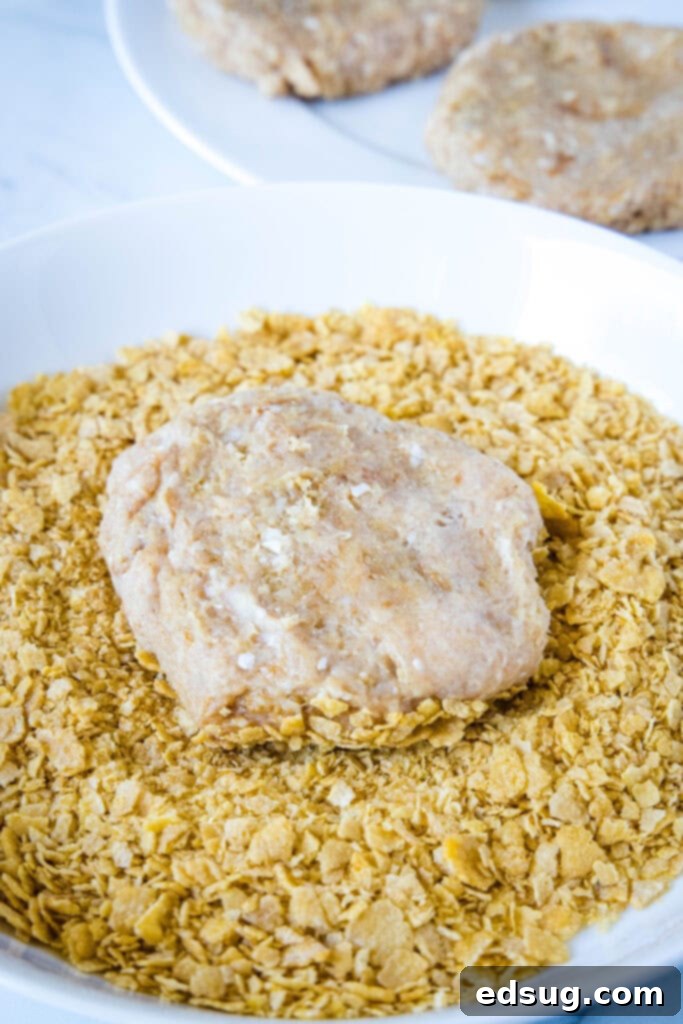 The Ultimate Air Fryer Crispy Chicken Sandwich 4 Coating chicken patties in cornflakes for extra crispiness