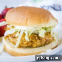 close up crispy chicken sandwich