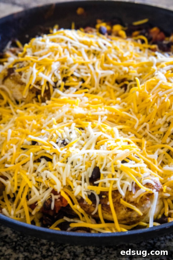 Zesty Santa Fe Chicken 4 adding cheese top the top of the chicken