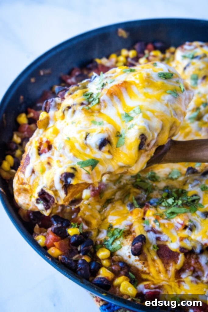 Zesty Santa Fe Chicken 7 scooping out chicken from the skillet