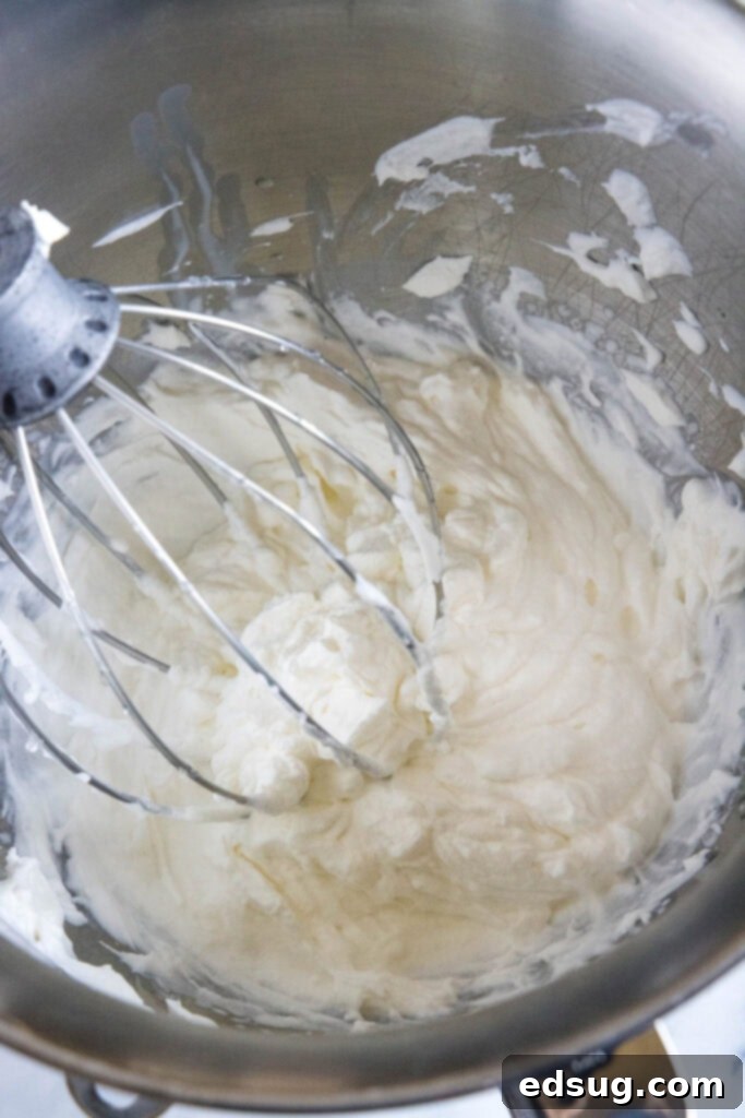 Whipped Cream Being Beaten A stand mixer whisk beating stabilized whipped cream in a bowl, showing the cream thickening.