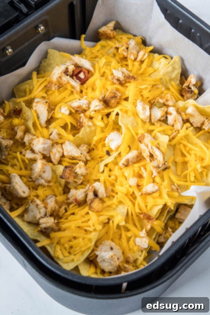 2nd layer of chips for nachos in the air fryer basket