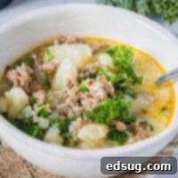 Creamy Tuscan Comfort Soup 2 Close up of a bowl of Zuppa Toscana