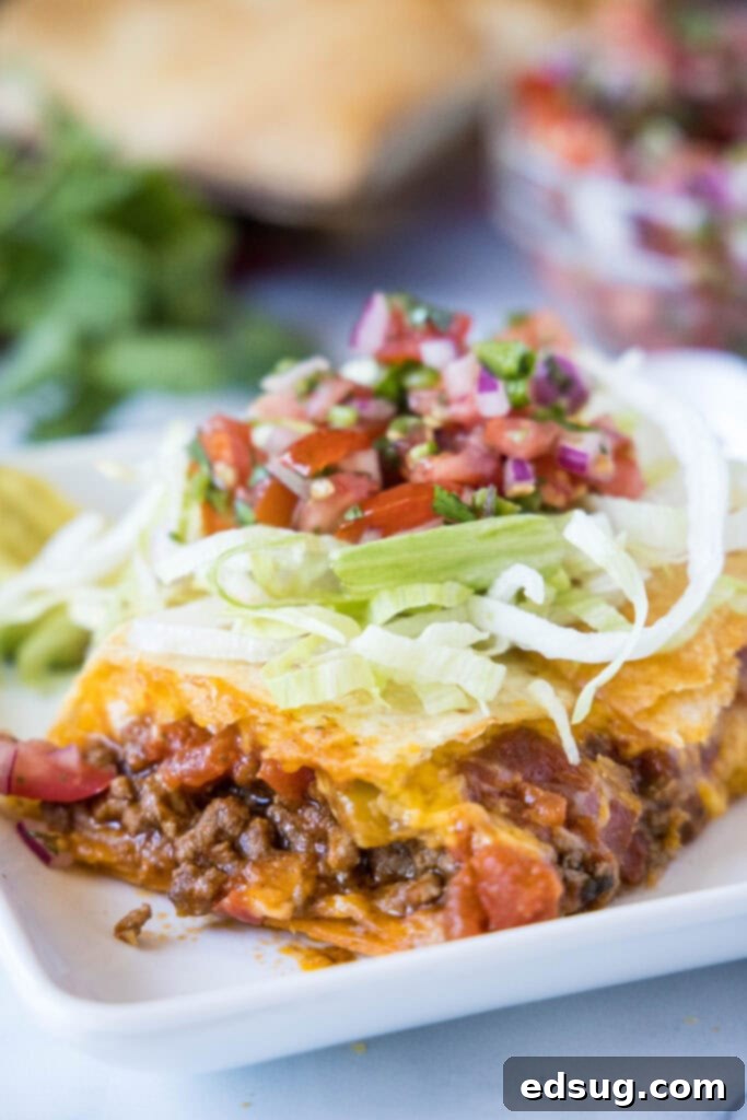sheet taco topped with lettuce and pico de gallo on a plate