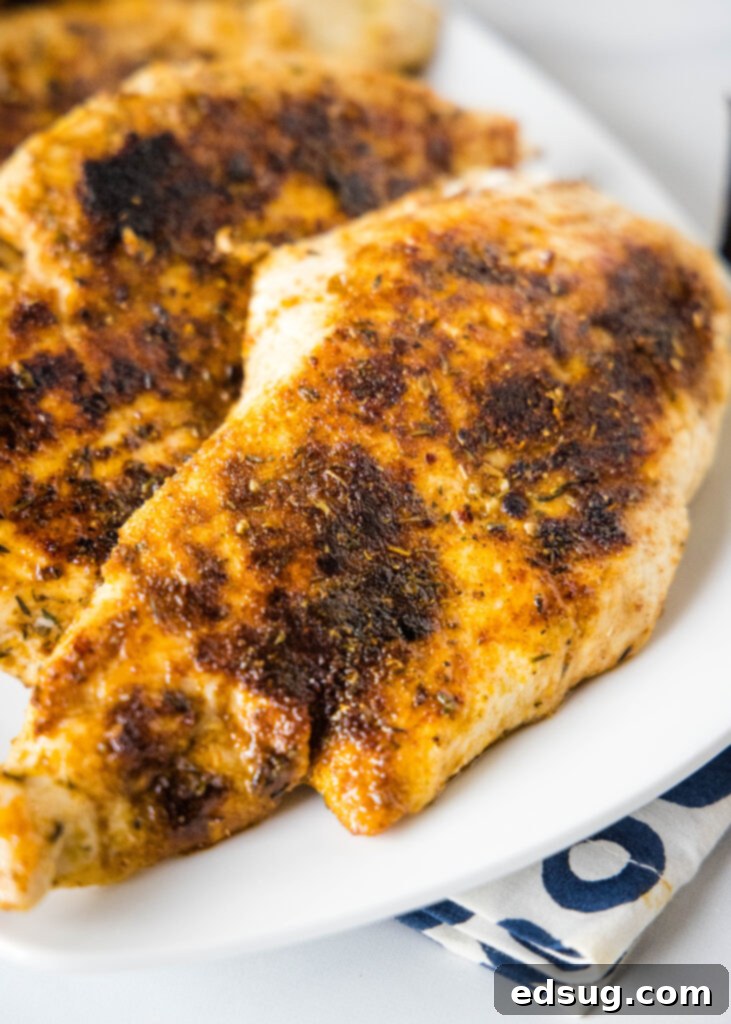 close up plate with blackened chicken