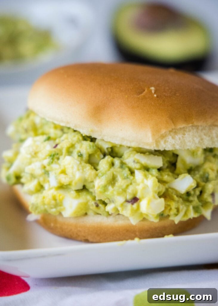 Creamy Avocado Egg Salad 6 no mayo egg salad on a bun