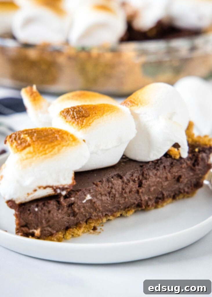 slices of s'mores pie on a white plate
