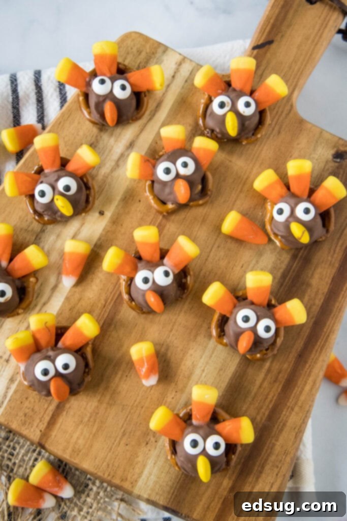 a board with turkey pretzels on it