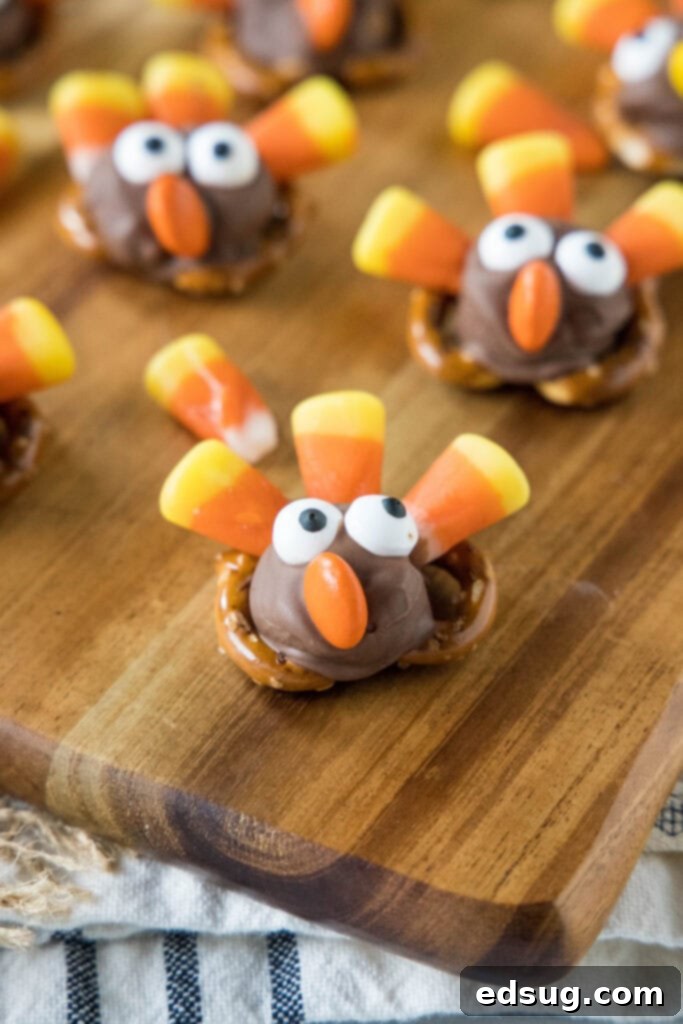 turkey pretzels set up on a cutting board