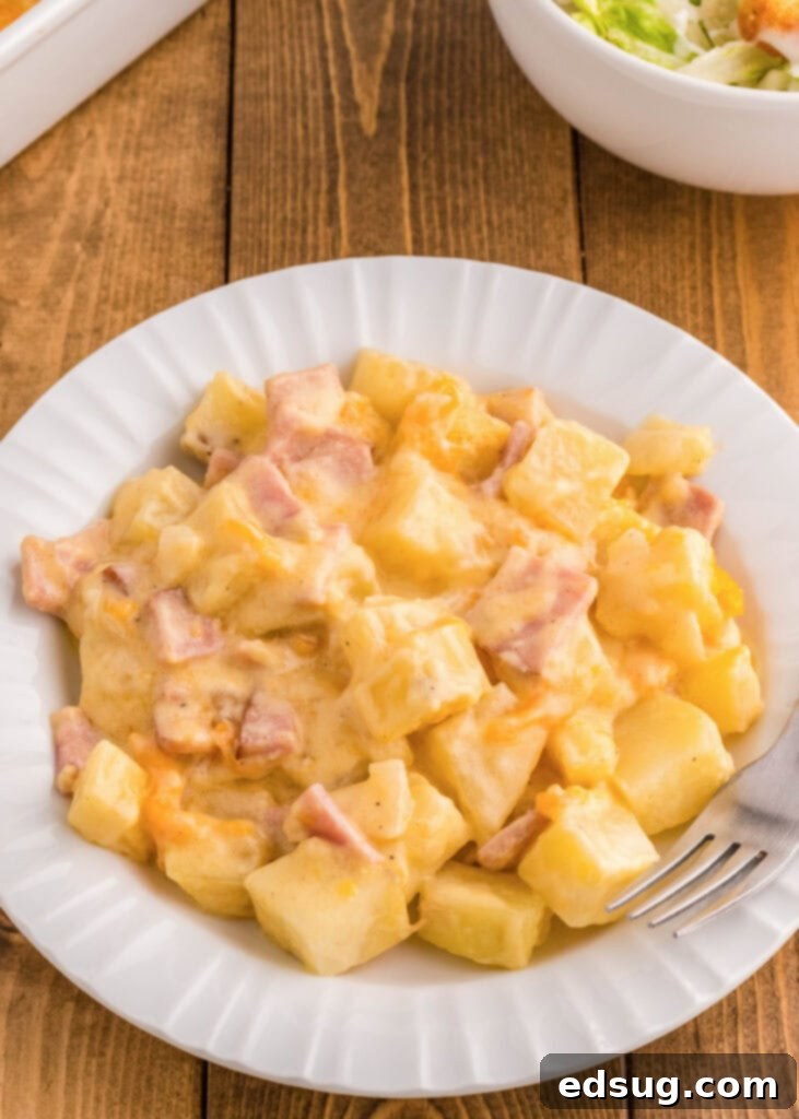 a plate with ham casserole