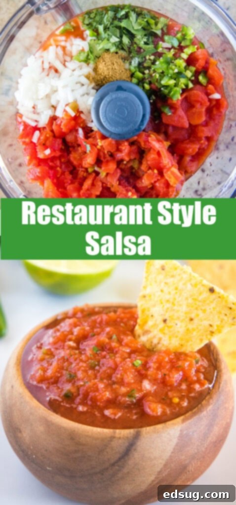 Signature Restaurant Salsa 6 collage of salsa ingredients and finished product in a bowl for pinterest