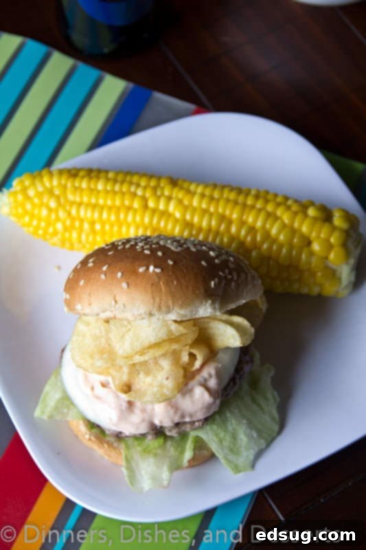 Crunchburger with Homemade Aioli Close-up of a Crunchburger showing the potato chips and aioli inside