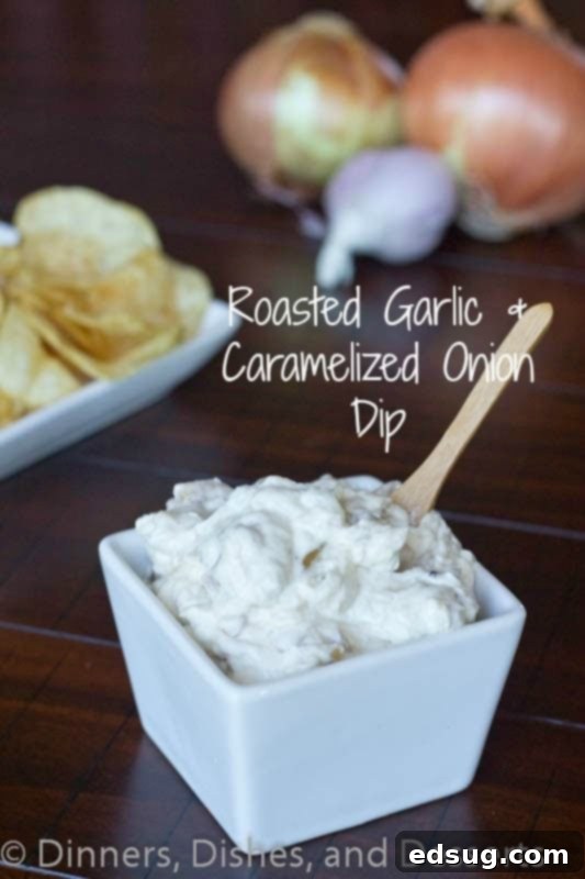 Best Roasted Garlic & Caramelized Onion Dip Rich and creamy Roasted Garlic & Caramelized Onion Dip, perfect for dipping chips and vegetables.