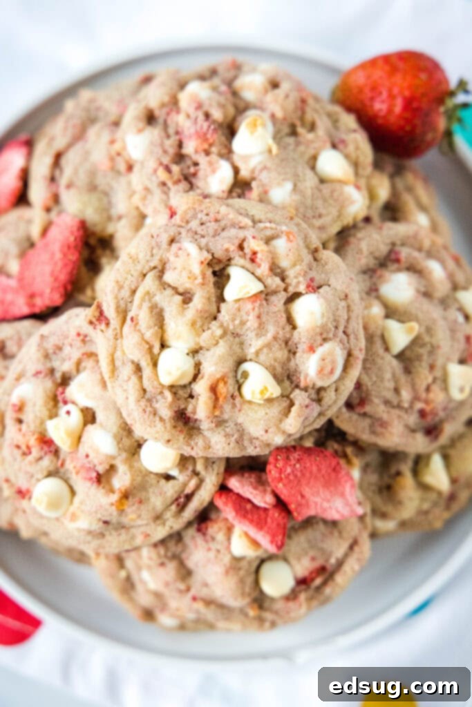 Luscious Strawberry Cookies 2 strawberry cookies on a serving plate