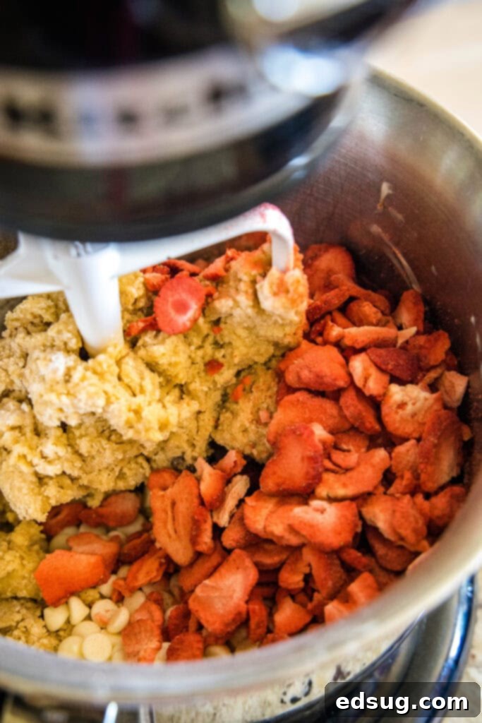 Luscious Strawberry Cookies 4 adding dried strawberries to cookie dough
