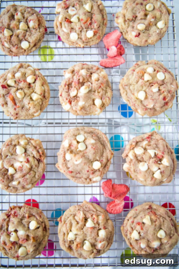 Luscious Strawberry Cookies 5 strawberry cookies on a cooling rack