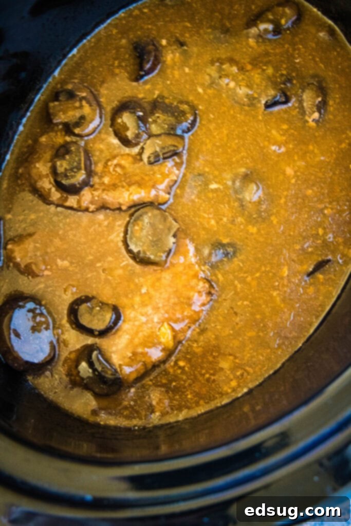 Tender Slow Cooker Cube Steak 5 cooked cube steak in crockpot