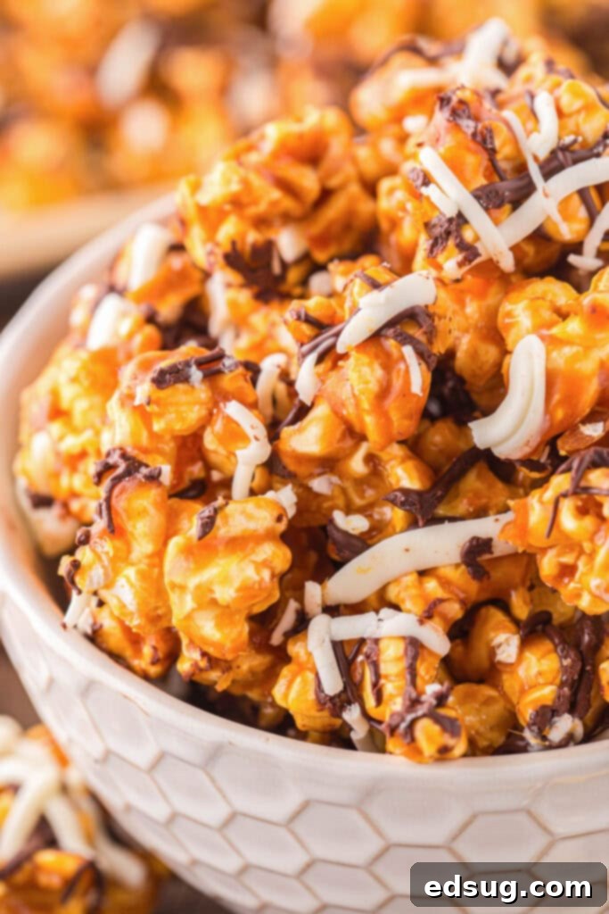 zebra popcorn in a white bowl