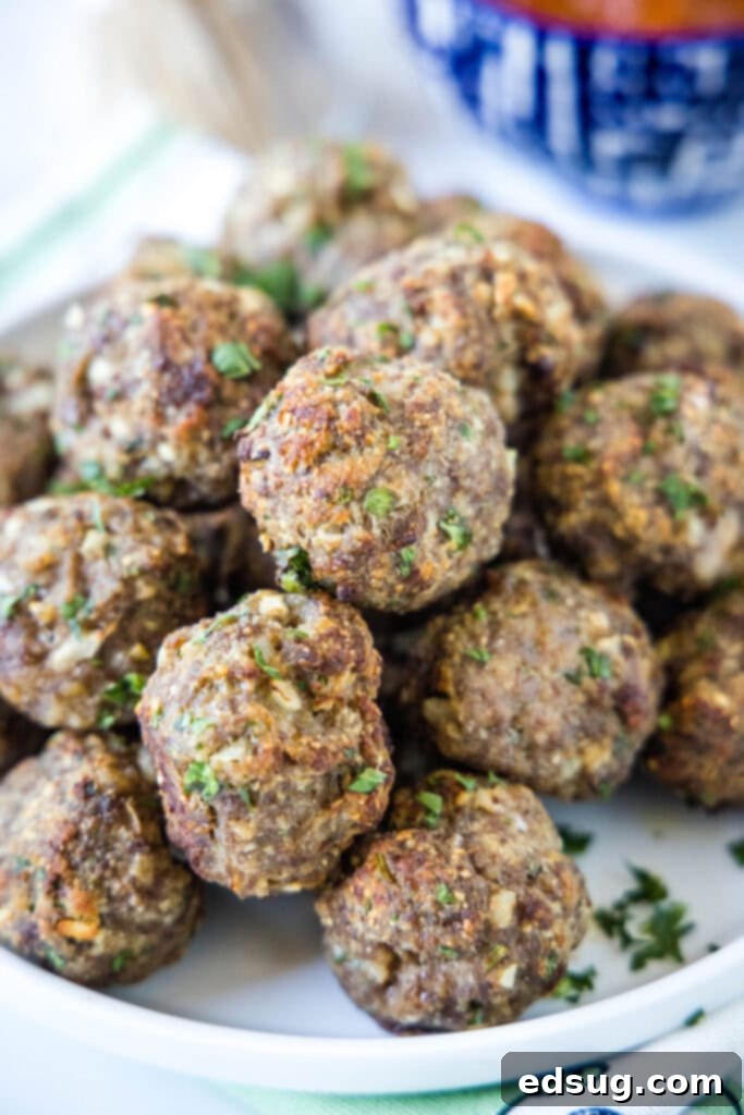 Close up of a plate of meatballs