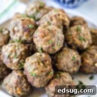Close up of a plate of meatballs.