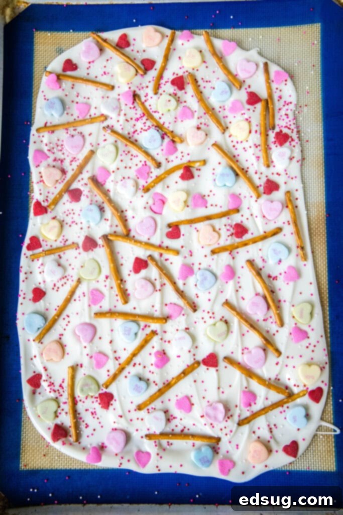valentine's day bark on a baking tray