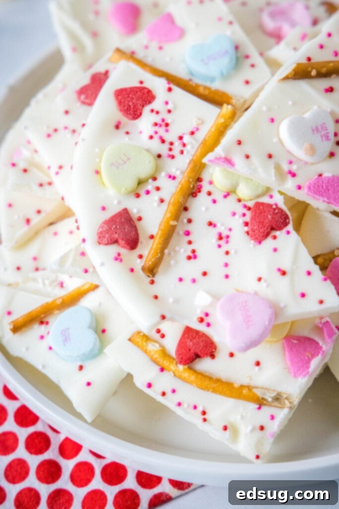 chocolate bark decorated for valentine's day