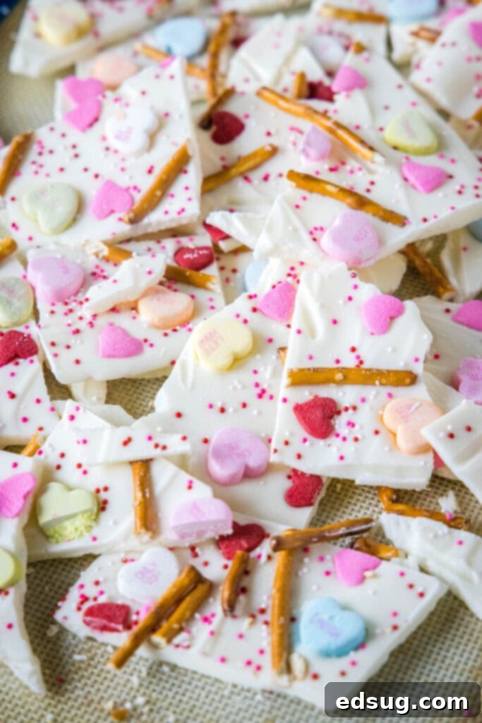chocolate bark cut into pieces on a baking tray