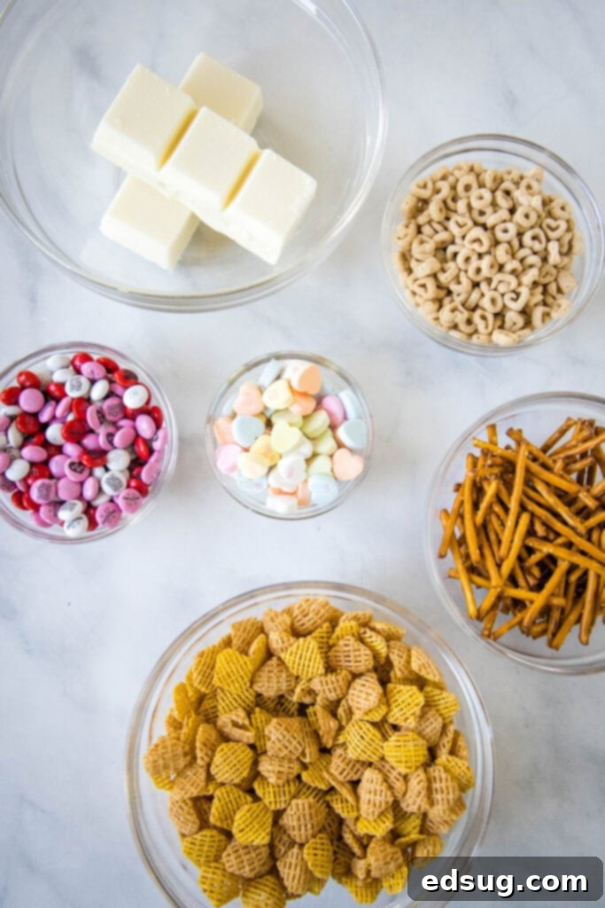 ingredients for valentines day snack mix