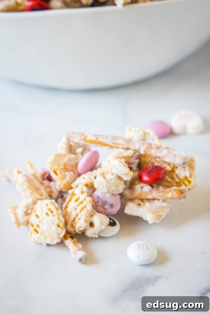 valetines day snack mix on the counter