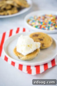 Spreading vanilla ice cream on a chocolate chip cookie