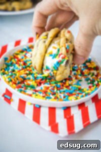 Rolling a homemade ice cream sandwich through sprinkles