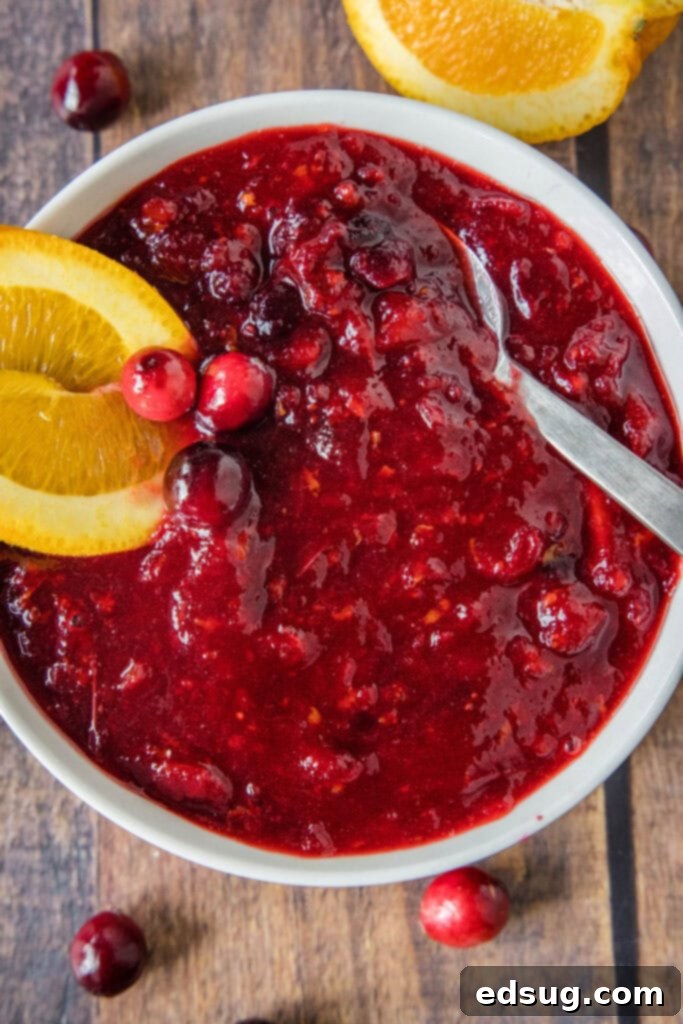 Quick Cranberry Compote 5 looking down on a bowl of homemade cranberry sauce