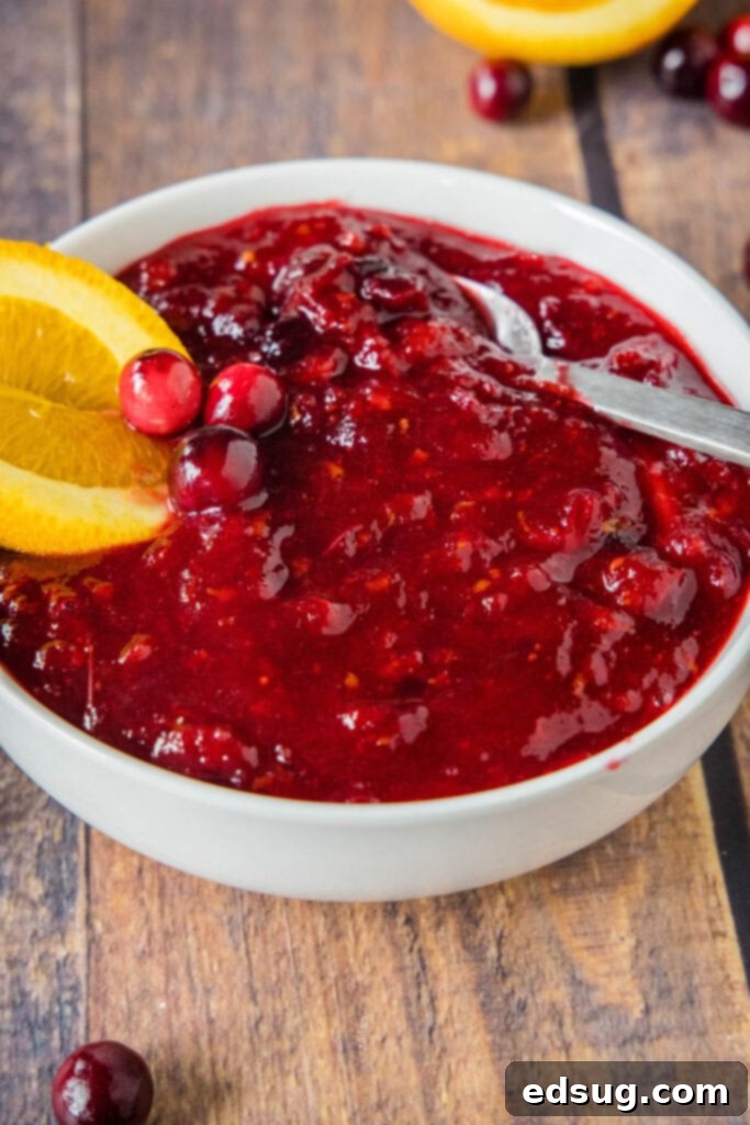 Quick Cranberry Compote 6 a spoon sitting in a bowl of cranberry sauce
