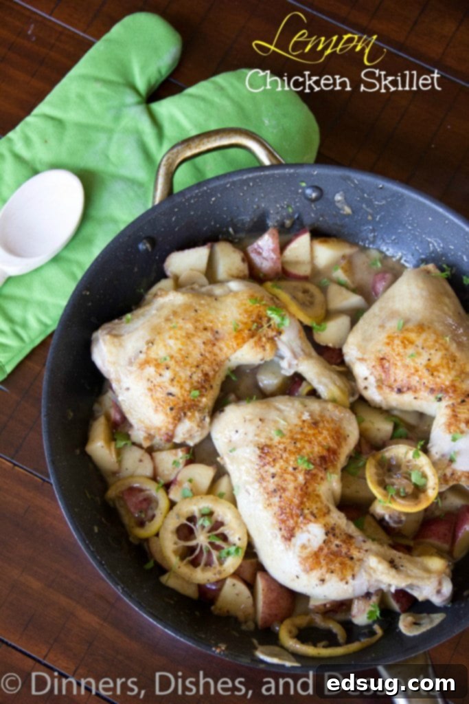 Lemon Chicken Skillet Lemon Chicken Skillet - A one skillet dinner of roasted chicken and potatoes in a fresh lemon sauce