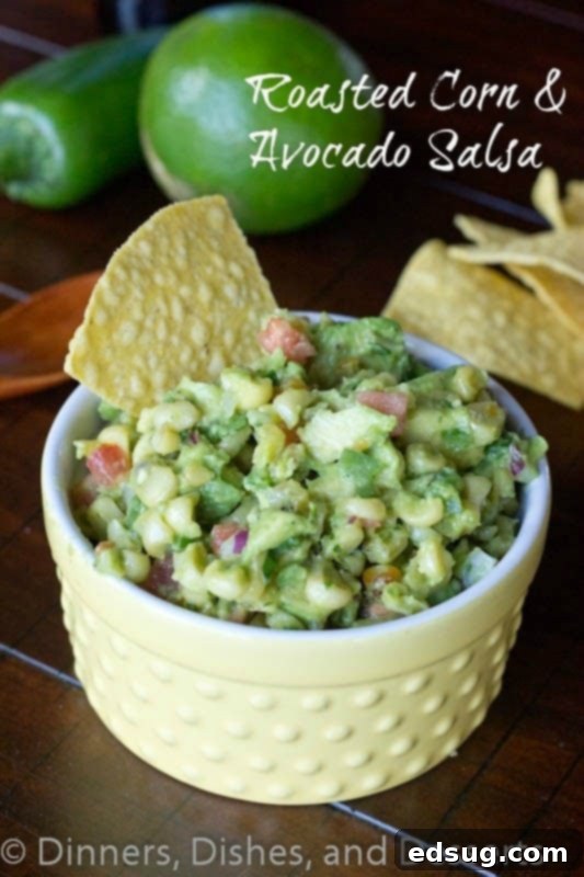 Roasted Corn & Avocado Salsa roasted corn and avocado salsa in a bowl