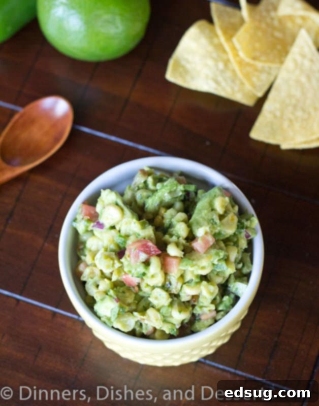Roasted Corn & Avocado Salsa roasted corn and avocado salsa in a bowl