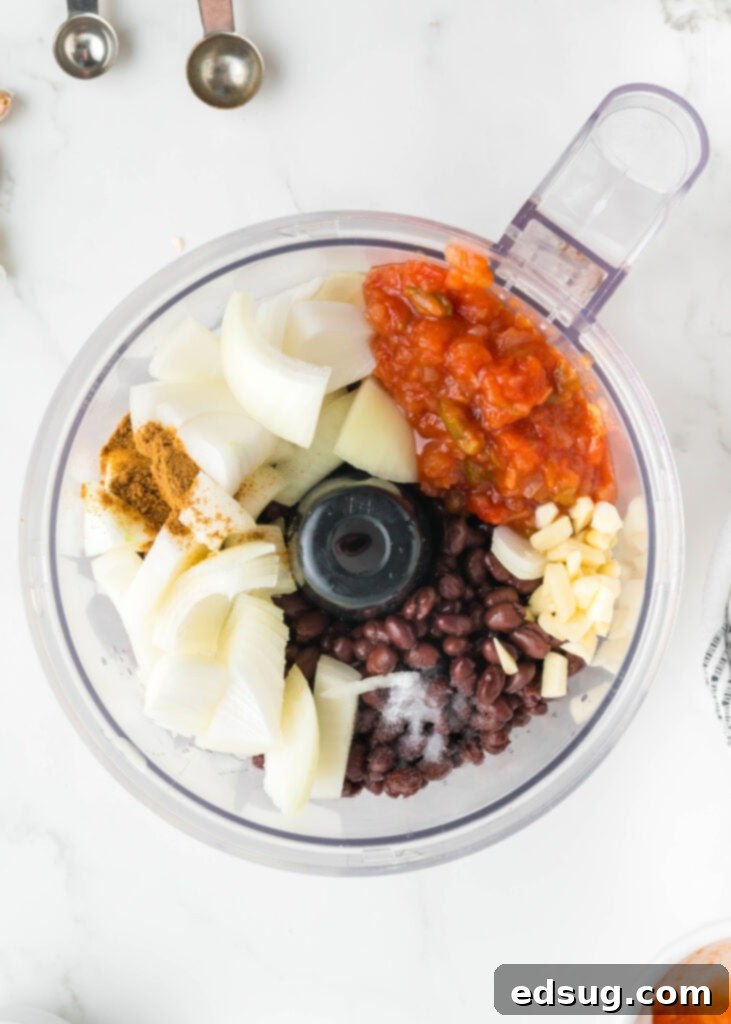 Zesty Black Bean Delight 4 bean dip ingredients in food porcessor