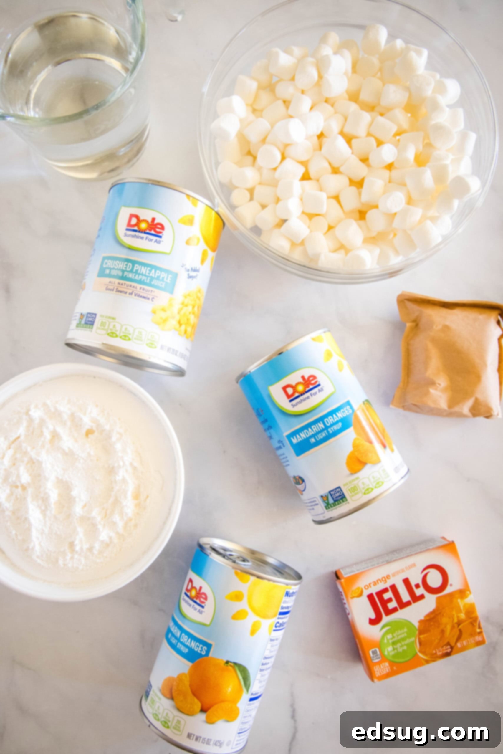 Ingredients for orange fluff salad.