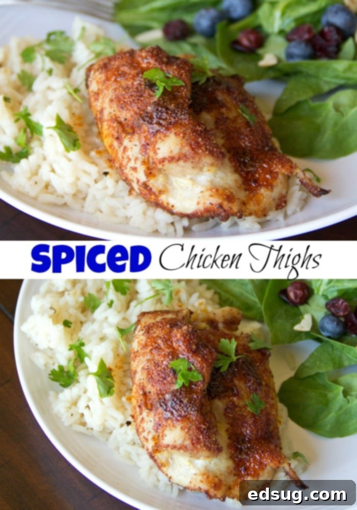 Succulent Spiced Chicken Thighs with Aromatic Garlic Rice 2 Spiced Chicken Thighs - baked chicken thighs that are juicy and delicious. Coated in a spice mixture that is perfect for busy weeknights.
