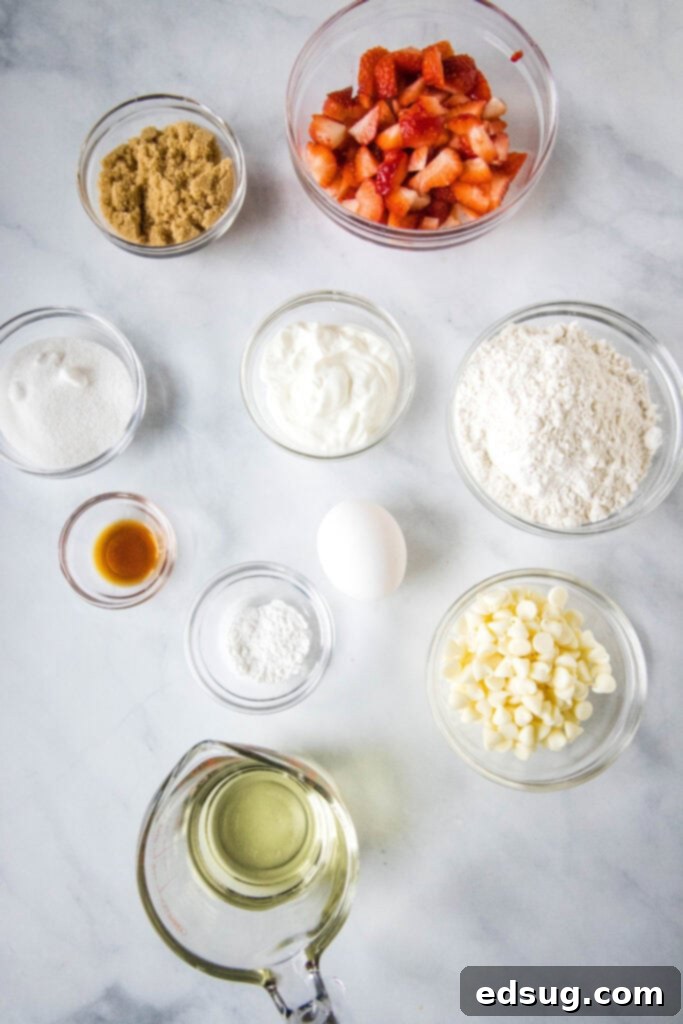 Heavenly Strawberry White Chocolate Chip Muffins 3 strawberry white chocolate chip muffin ingredients