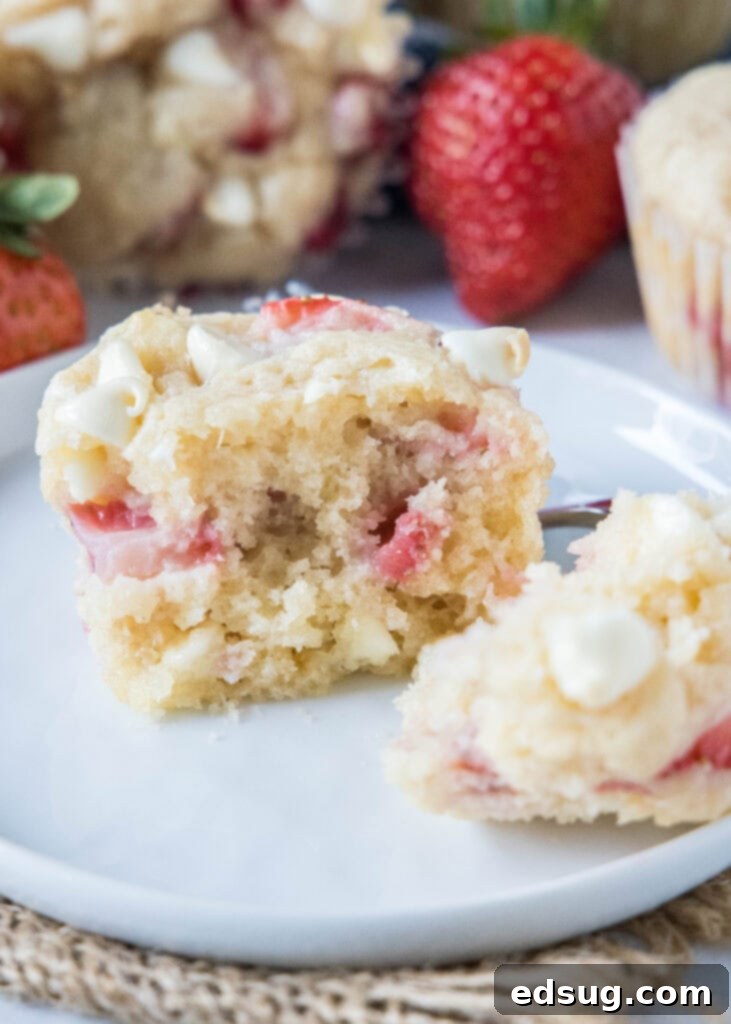 Heavenly Strawberry White Chocolate Chip Muffins 5 strawberry white chocolate chip muffin cut in half