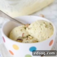 Rich and creamy homemade pistachio ice cream, loaded with chopped pistachios.