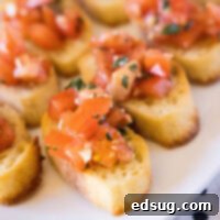 Fresh Tomato Basil Bruschetta 2 Close up of a plate full of bruschetta