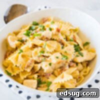 Sun Kissed Tomato Pasta 7 cropped in close up of creamy sun-dried tomato chicken pasta