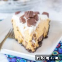 Velvety Peanut Butter Cream Pie 4 No-Bake Peanut Butter Cream Pie, ready to serve.