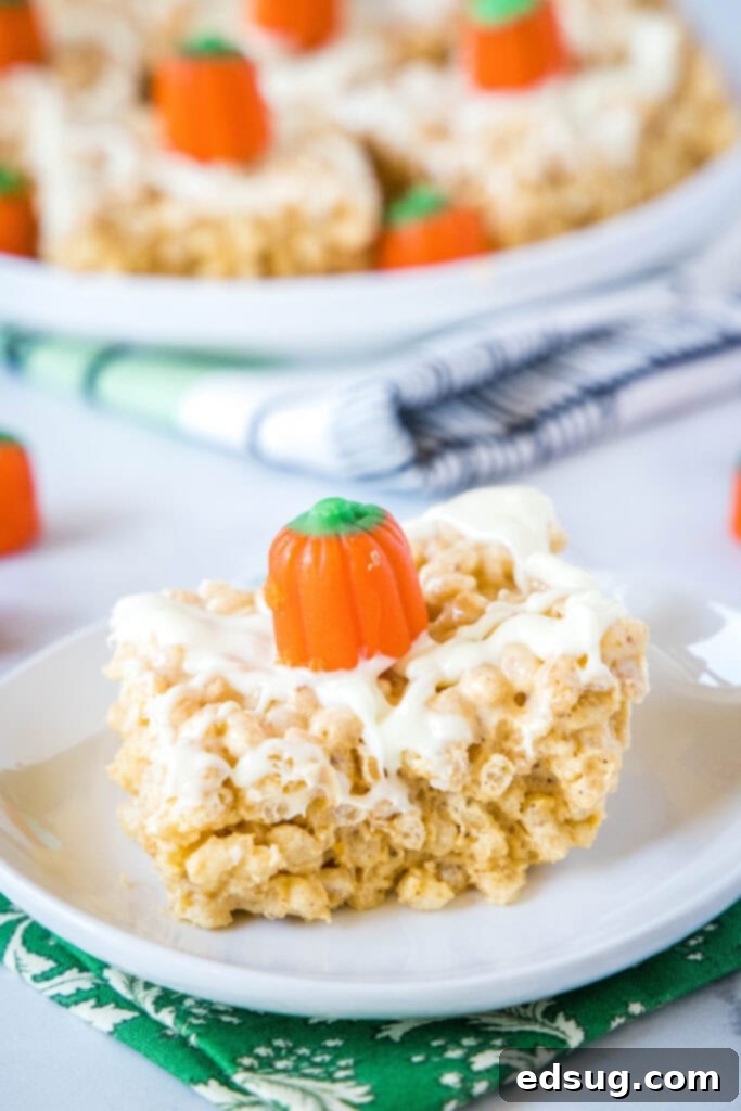 a pumpkin rice krispie treat on a plate