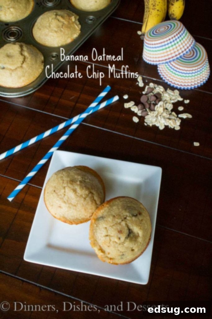 banana oatemeal chocolate chip muffins on a plate