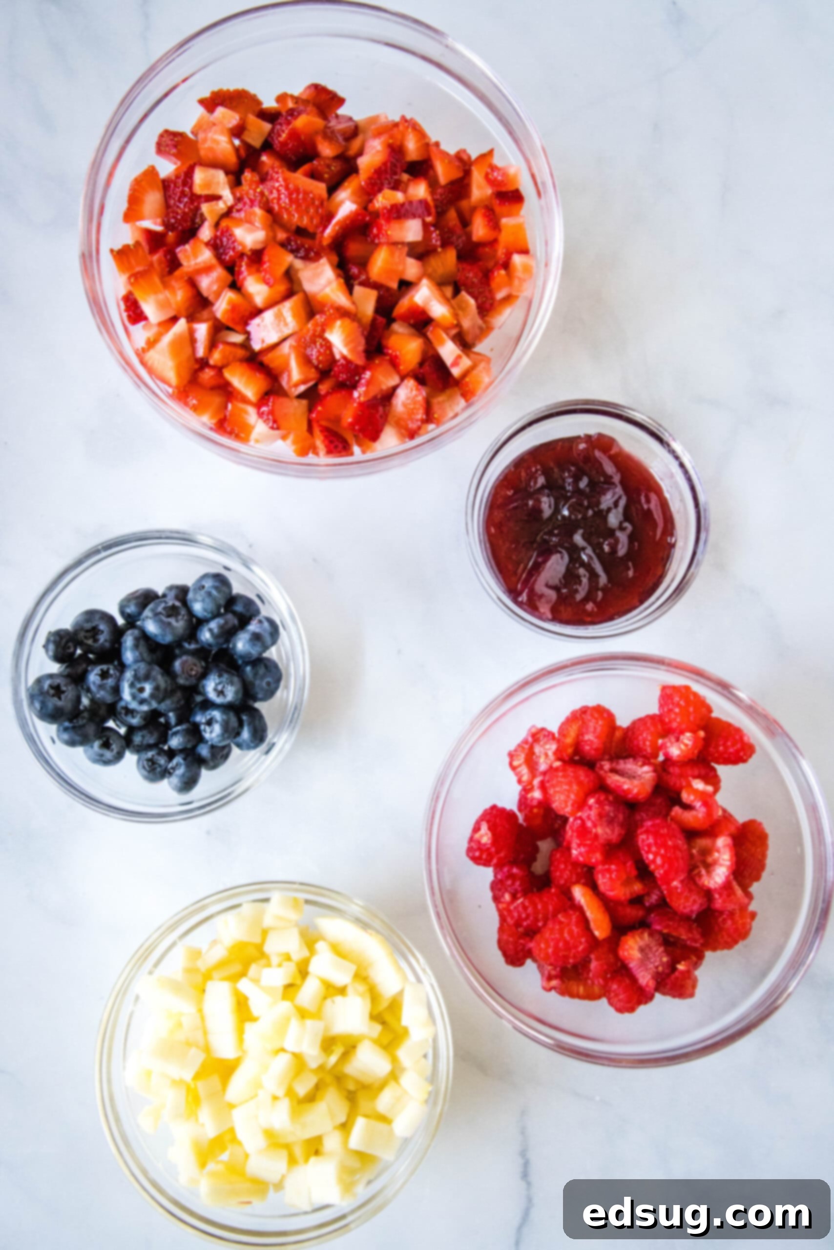 This fruit salsa is a sweet summer salsa recipe bursting with fresh seasonal berries. Serve it with cinnamon chips for a light and easy snack! Ingredients for fruit salsa.